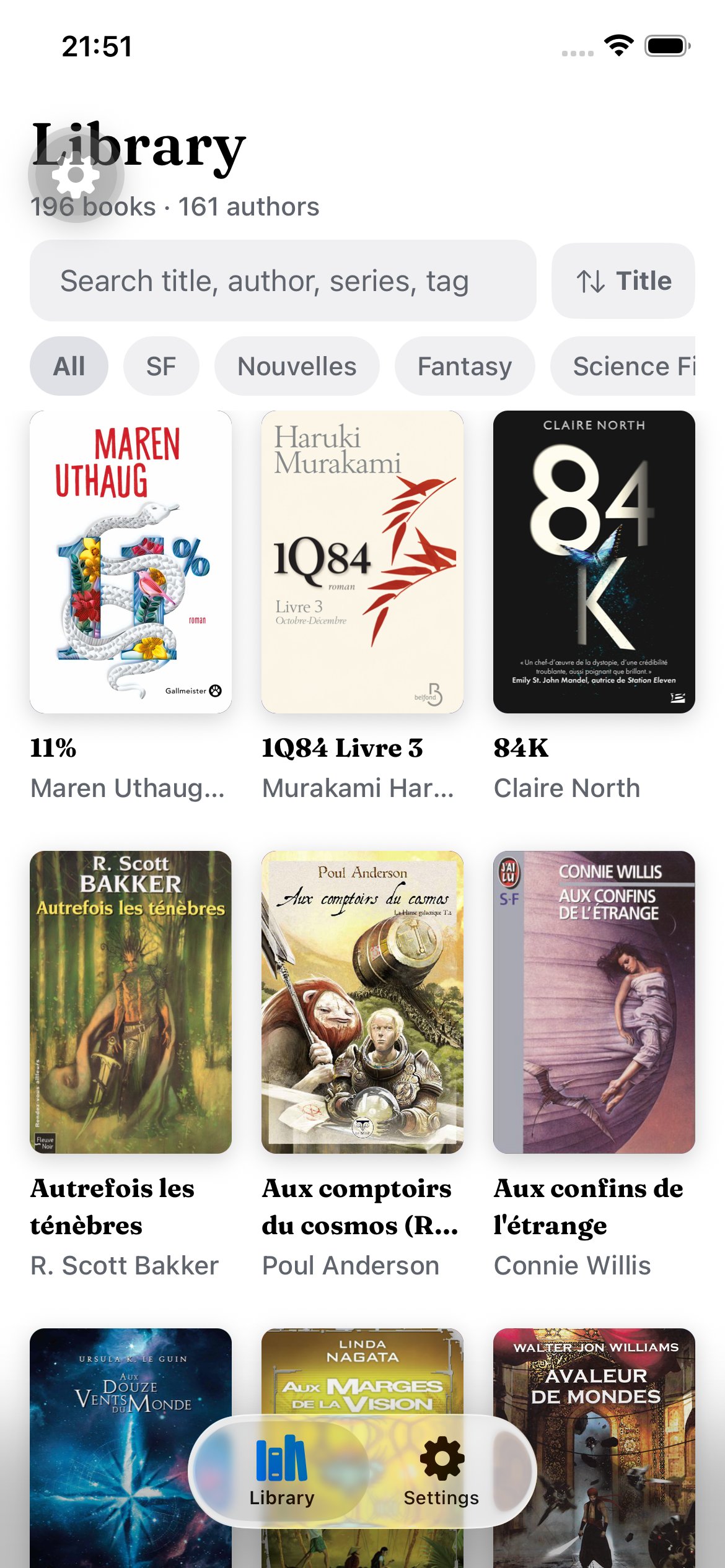 Bouquin app — Library screen
